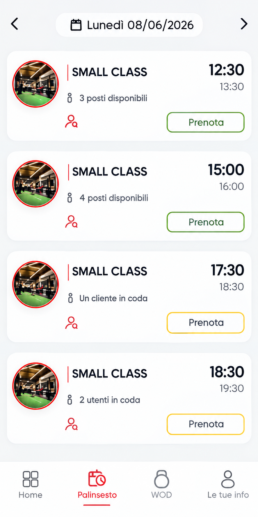 Schermata dell'App mobile PROHIVE per prenotazione classi